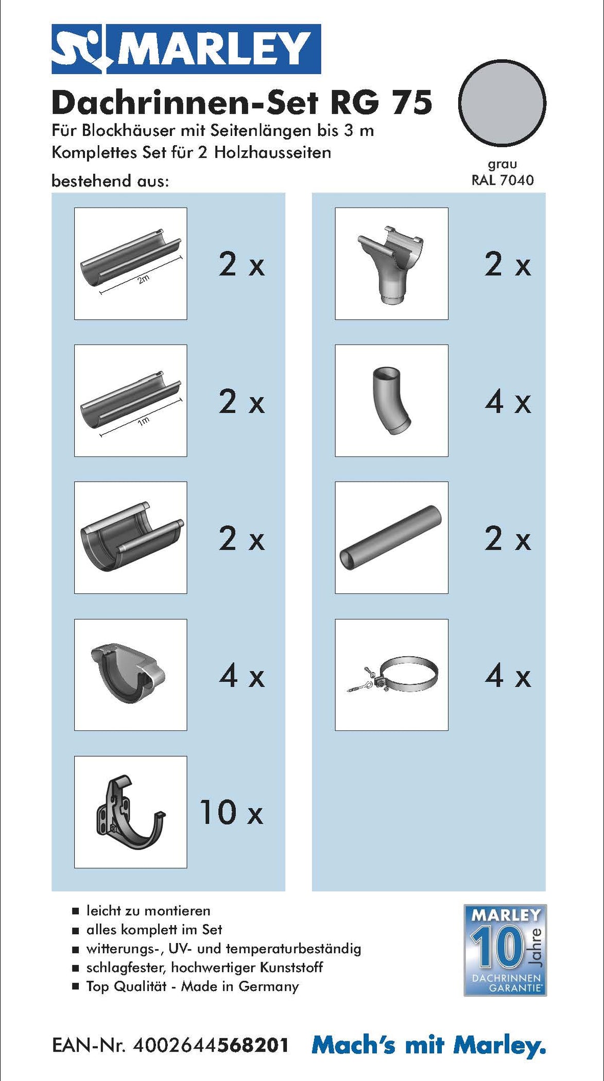 Gutter set RG 75 for log houses — Marley Deutschland GmbH
